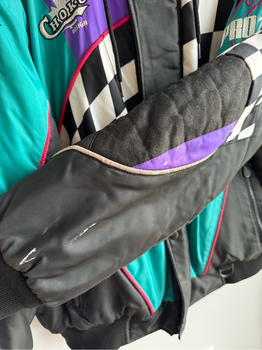 Retro Choko Racing Ski Snowmobile Jacket Mens XL Check Fleece Lined Winter Coat - Picture 7 of 14